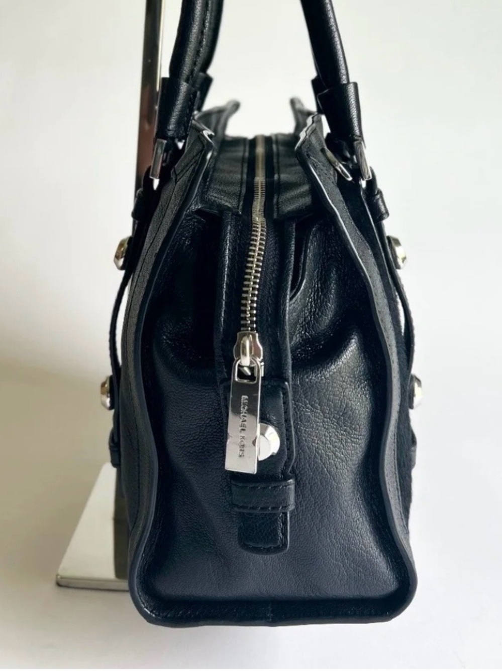 Michael Kors Black Genuine Leather Real Fur Tote - Picture 3 of 15